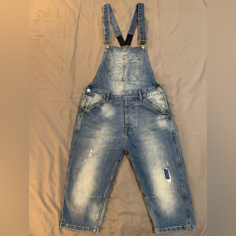Zara Man Blue Denim Capri Overalls M